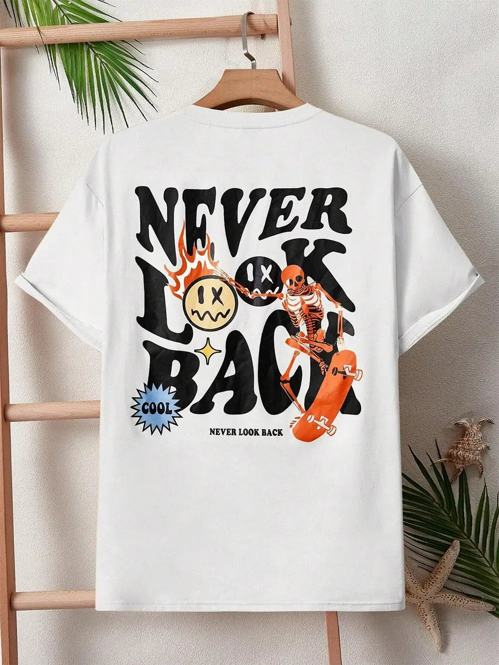 Never Look Back Creative Smile Skull Printing Cartoons Tee