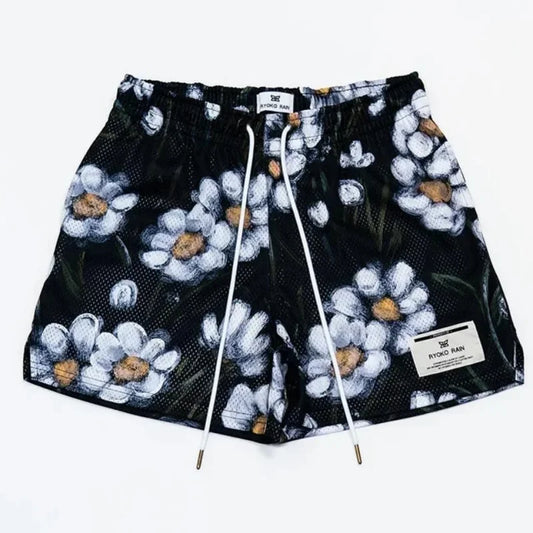 Oil Painting Style Sports Mesh Shorts Men