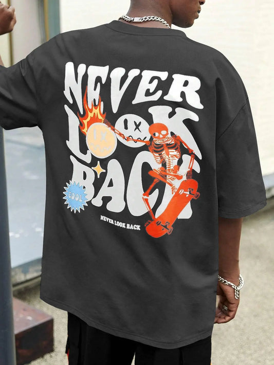 Never Look Back Creative Smile Skull Printing Cartoons Tee